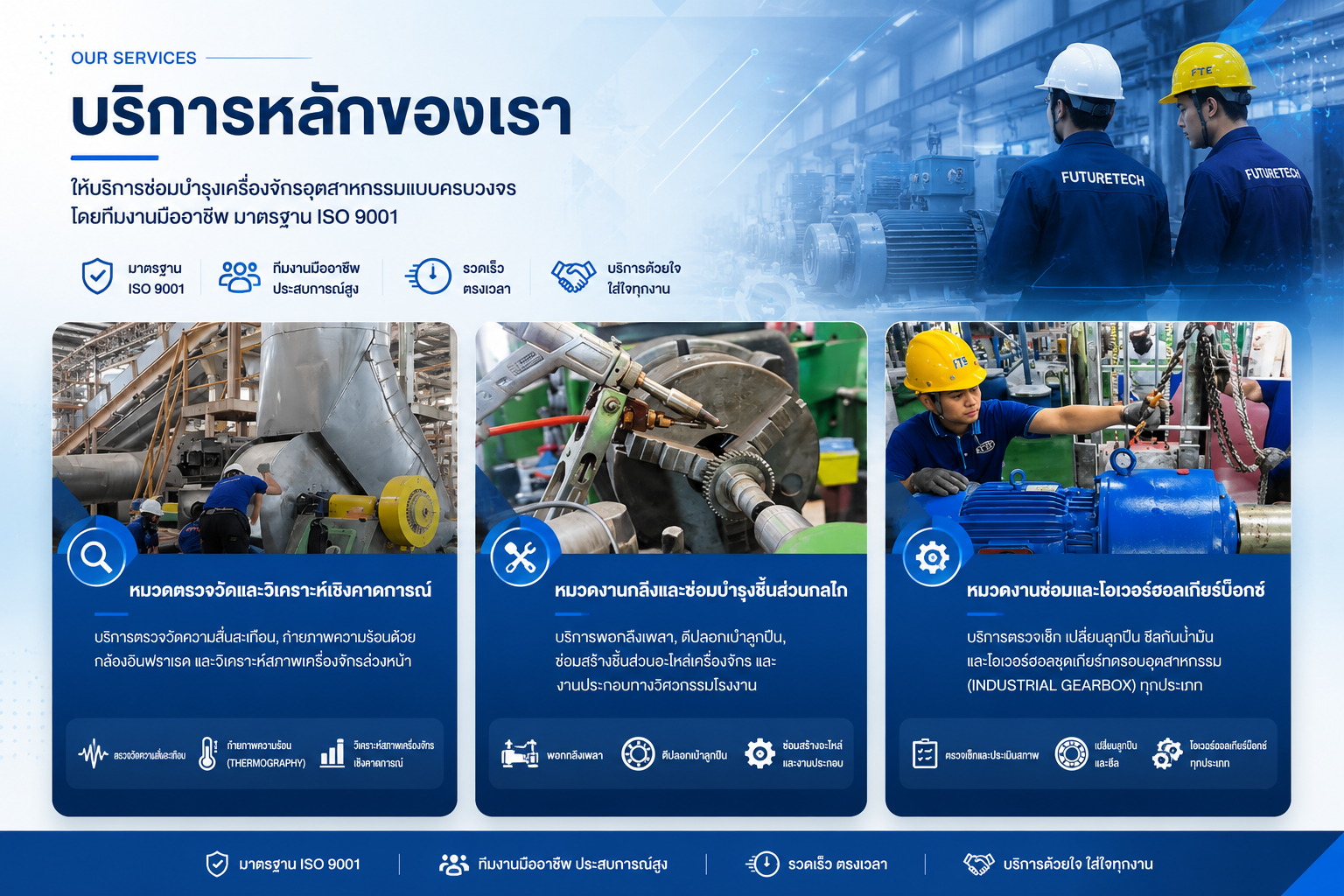 alt="บริการตรวจวัดความสั่นสะเทือน Vibration Analysis, ถ่ายภาพความร้อน Thermography, งานพอกกลึงเพลา และรับซ่อมโอเวอร์ฮอลเกียร์บ็อกซ์อุตสาหกรรม (Industrial Gearbox)"